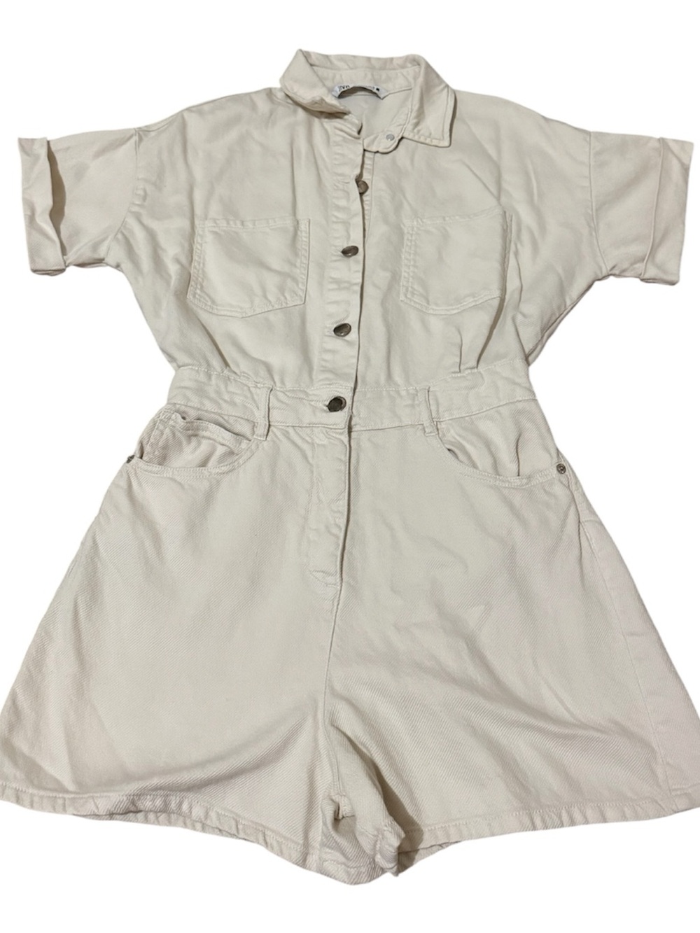 Zara Cream Short Sleeve Utility Romper